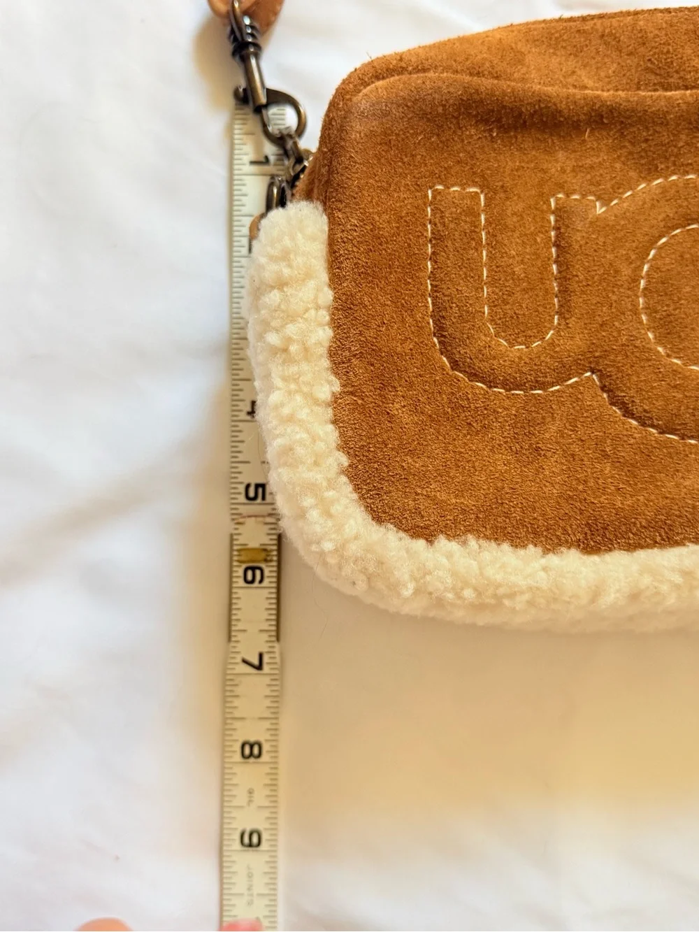 UGG Brown Suede & Cream Sheepskin Trim Crossbody Bag - EUC! Style #1113870